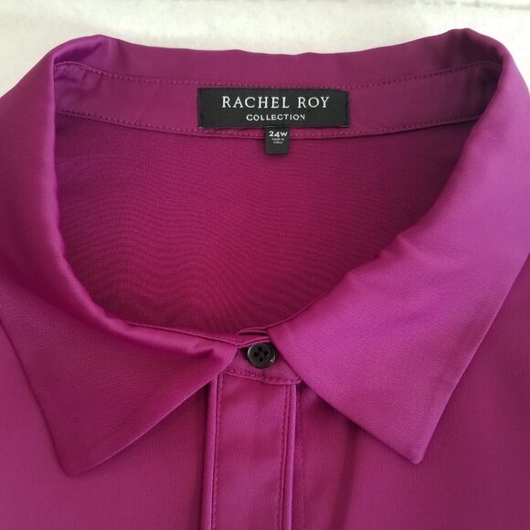 Rachel Roy Collection Satin Blouse Victorian Violet PLUS SIZE 24W Stretch Purple - Picture 5 of 12